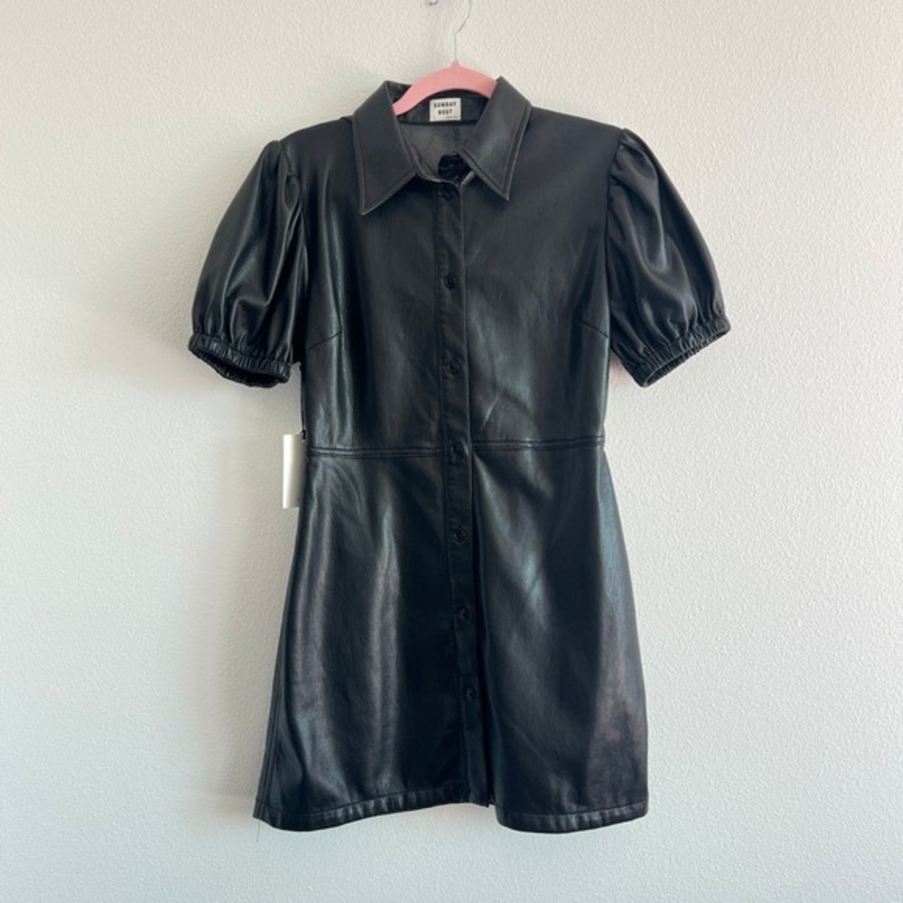 NWT Sunday Best Aritzia Black Faux Leather Mini Dress S Edgy Minimalist Gothic